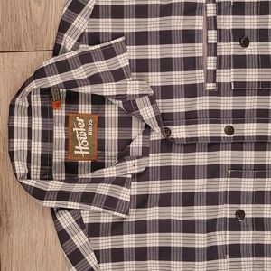 HOWLER BROS Grey White‎ Black Plaid Cotton Blend Mens Medium Short Sleeve Shirt